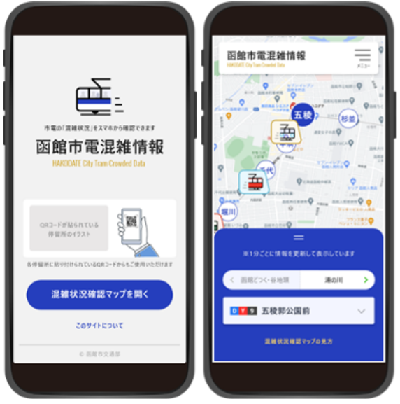 函館市電の混雑回避・分散乗車促進」実証実験：スマホイメージ